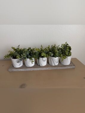 Artificial Eucalyptus in Marble-Effect White Planter - Home Accents